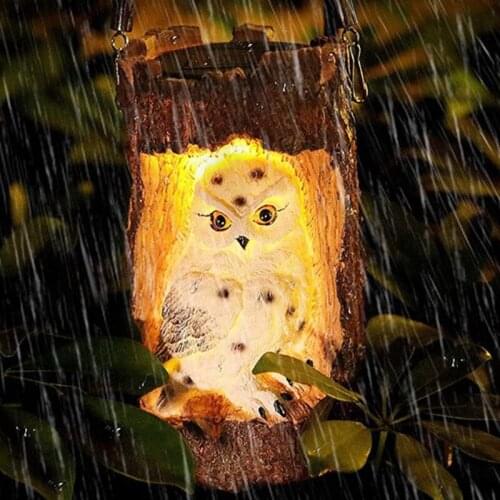 Tree Stump Cute Owl Solar Powered Garden Hanging Lights Waterproof Simulation Carving Decoration Outdoor Yard Garden
