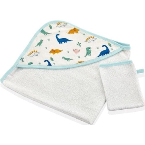 Baby Bath Towel and Bath mitt Dinosaur Figure Hooded Soft Cotton Towel Set Baby Bath Accessories Gift Suit