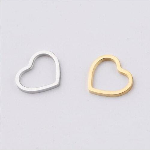Fnixtar 20pcs/lot Mirror Polished Stainless Steel 13*15mm Gold Color Heart Mini Charms DIY Heart Love Handmade Hollow Pendants