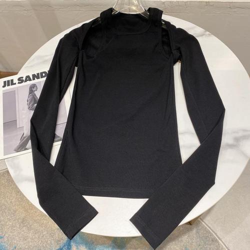 Sexy Off Shoulder T Shirts Women 2021 Autumn New Strapless Round Neck Fake Two Pieces Stretch Slim Solid Color Undershirt Black