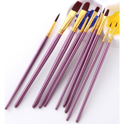 Artist Nylon Paint Brush Professional Watercolor Acrylic Wooden Handle Painting Brushes Art Supplies Stationery 10 pcs