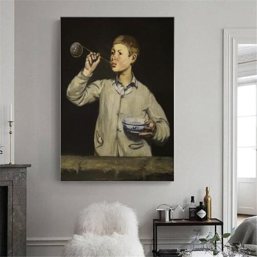 Edouard Manet Poster Art Canvas Painting Boy Blowing Bubbles Prints Modern Wall Oil Painting Pictures For Living Room Decor