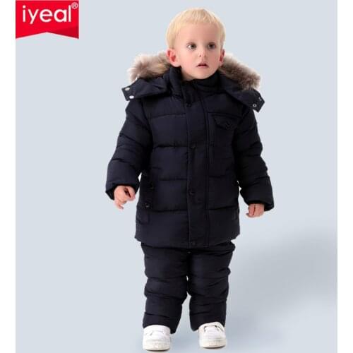 IYEAL Russia Winter Warm Children Clothing Sets for Boys Natural Fur Down Cotton Snow Wear Windproof Ski Suit Kids Baby Clothes
