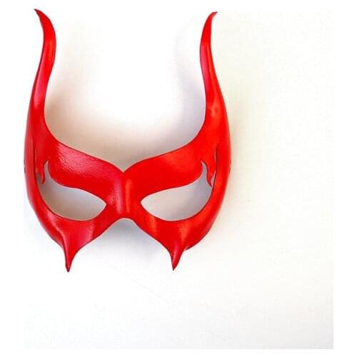 Red Witch Mask Genuine Leather Cowhide Women Girls Fancy Party Halloween Cosplay Witch Costume Masquerade Dance Ball Masks