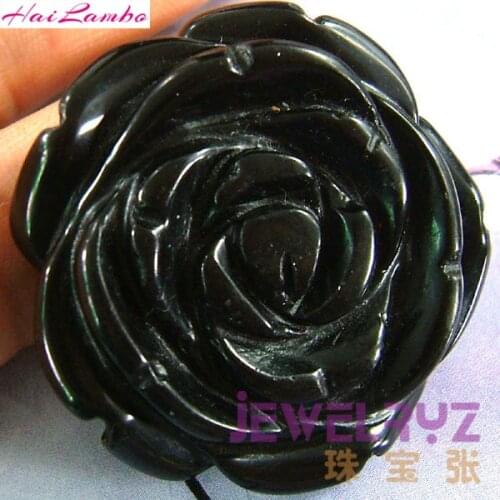 Hailambo Fashion Beautiful Shape Obsidian Carved Rose Pendant Black Stone Flower Pendant Figurine Lucky Jewelry for Gift RP03