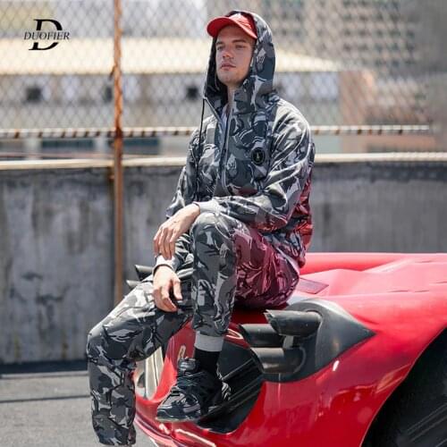 Men Camouflage Set 2020 Autumn Winter Casual Tracksuit Mens 2 Pieces Sets Zipper Hoodies + Sweatpants Camo Sports Military Suit