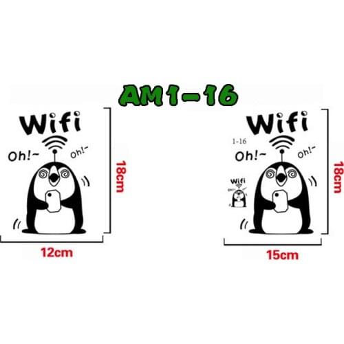 WIFI Penguin Restaurant bar wall stickers Cartoon glass wall paper Coffee shop series WIFI signs wall stickers Waterproof +B