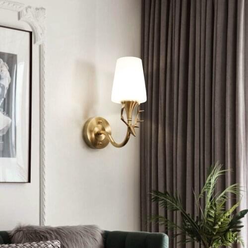 Jmzm Copper Antler Wall Lamp Bedroom Simple Bedside Lamp Living Room Aisle Bathroom Mirror Front Lamp Creative Wall Lamp