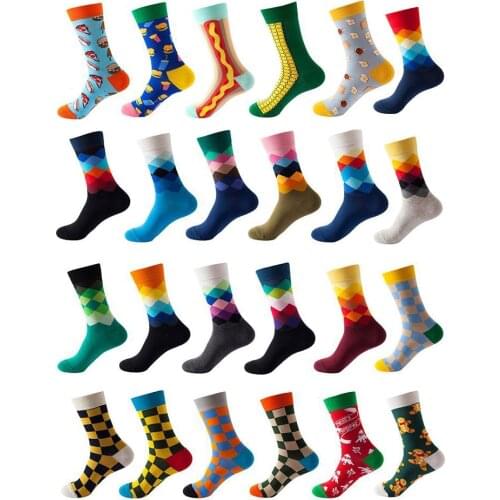 Novelty Happy Funny Men Graphic Socks Combed Cotton Food Hamburger Hotdog Corn Poached Egg Lattice Socks Christmas Gift