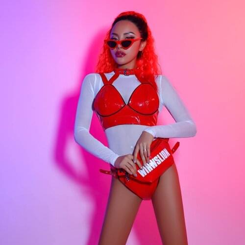 Sexy Pole Dance Clothing For Adult Leather Bra Stage Costume DJ DS Clubwear Hip Hop Dancer Outfits Drag Queen Costumes DL7399