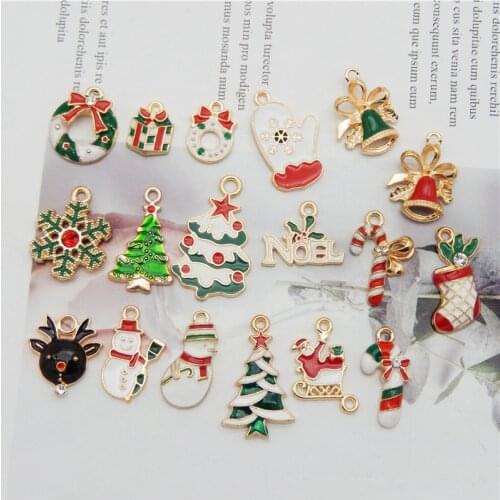 GraceAngie 18pcs/18Pair New Christmas Charms Pendants Enamel Bracelet Party Home Metal Craft Decoration Tree Hanging DIY Jewelry