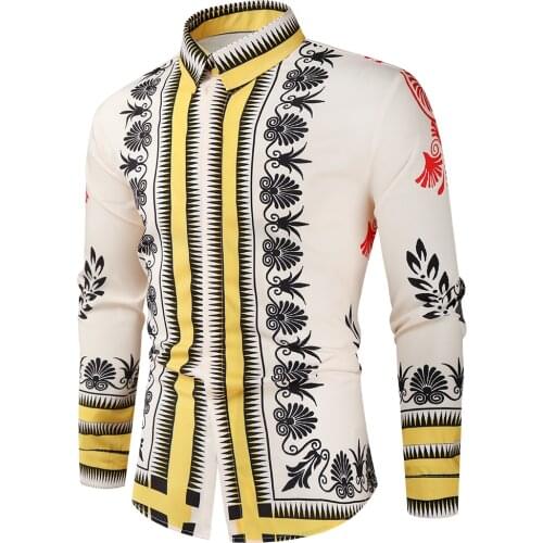 Casual Blouse Homme Baroque Banquet Shirt Paisley Men Shirt Luxury Korean Mens Long Sleeve Print Shirts Men 543