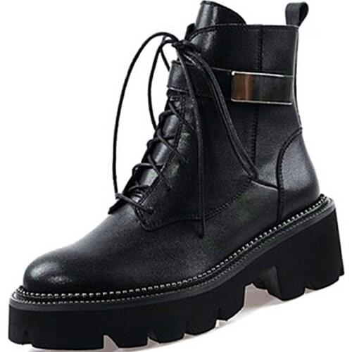RASMEUP 2020 Genuine Leather Women Boots Motorcycle Ankle Boots For Women Platform Autumn Winter Boots Rain Boots Women Shoes