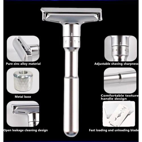 Adjustable Double Edge Classic Safety Razor Man Shaving Razor With 5 pcs Titanium Coated Blades Shaver Razor