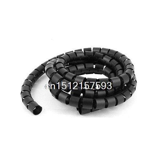 1.5m 5ft 15mm Inner Dia Black Spiral Wrapping Bands Cable Organizer Wrap