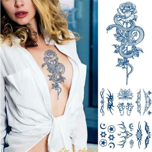 Juice Ink Lasting Waterproof Temporary Tattoo Sticker Japanese Snake Flower Totem Tattoos Body Art Arm Fake Tatoo Women Men