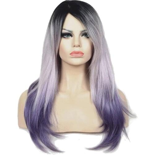 StrongBeauty Womens Long Straight Hair Light purple Ombre Wig Synthetic Full Wigs