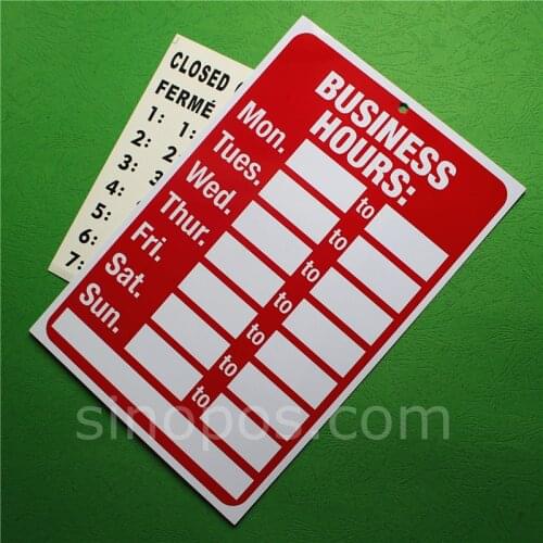 PVC Business Hours Sign With Number Sticker, shop store office window door signs plastic vinyl signage daily open times display