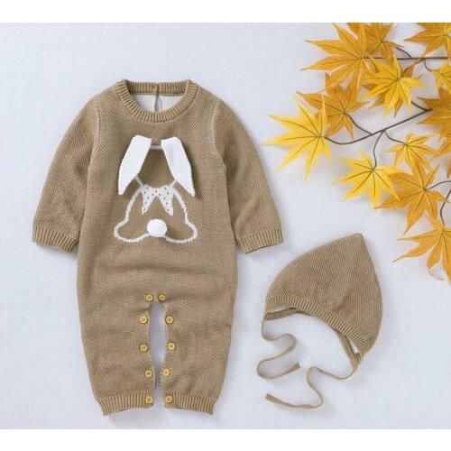 Baby Boy Girl knitting Cartoon Infant Long Sleeve Pullover O-Neck Jumpsuit with Autumn Hat Newborn Romper
