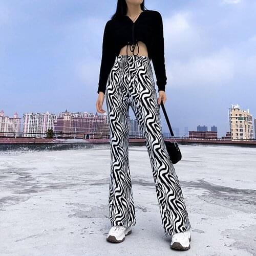 YiYiMiYu Summer Ripple Printed y2k Straight Pants For Women 2021 High Waist Vintage Casual 90s Trousers Harajuku Sweatpants