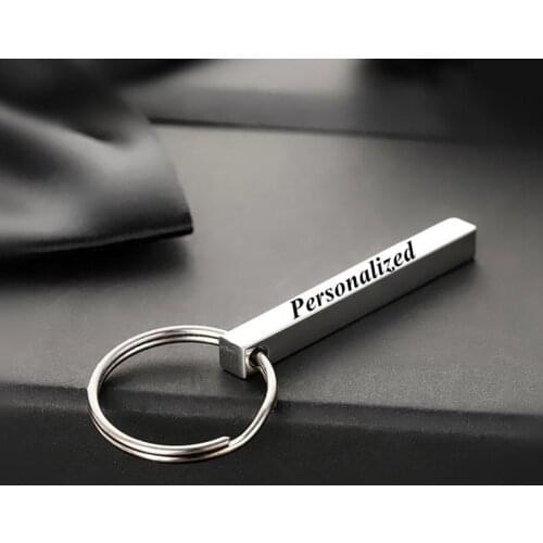 Customized Laser Engraved Name Tel Number Stainless Steel Keychain Personalized DIY Gifts Anti-lost Silver Key Ring Dog Tag