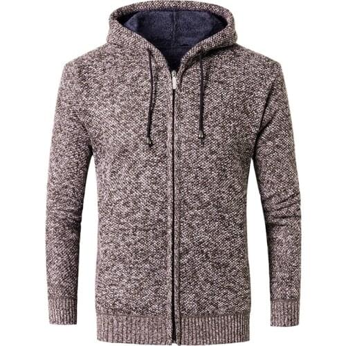 2020 Winter Sweater Men Solid Hooded Coat Add Fleece and Thicken The Sweater Zipper Wool Cardigan Sweater Christmas Clothing