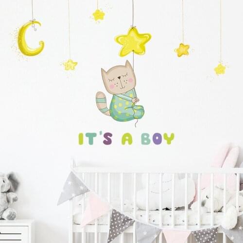 Zollor Little Cat Star Moon English Letter Wall Sticker Bedroom Living room Childrens room Creative Decoration Stickers