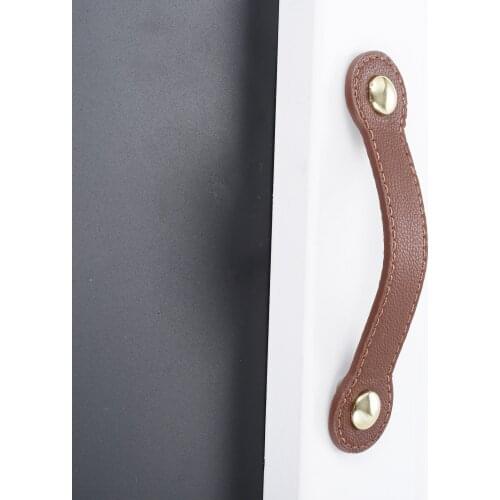 1pc Leather Furniture Handle with 2pcs Screws Door Pull Knobs for Drawer Wardrobes Cabinet Accessories