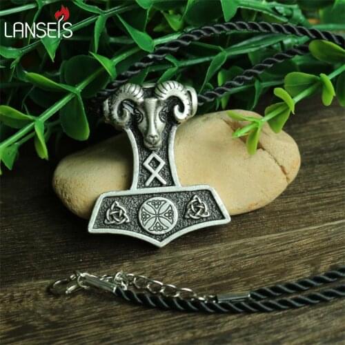 1pcs wholesale norse Ram Thor Hammer pendant viking Norway symbol necklace norse animals thors pendant Amulets jewelry