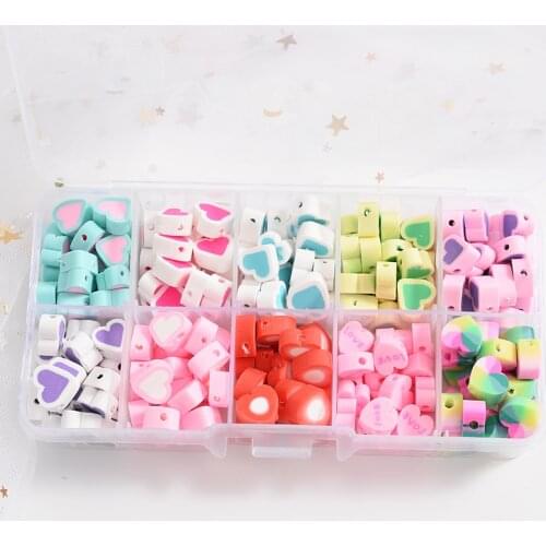 Multi Specifications Mixed Heart Shape Polymer Clay Loose Spacer Beads 200Pcs/Box For Jewelry Making DIY Bracelet Necklace Craft