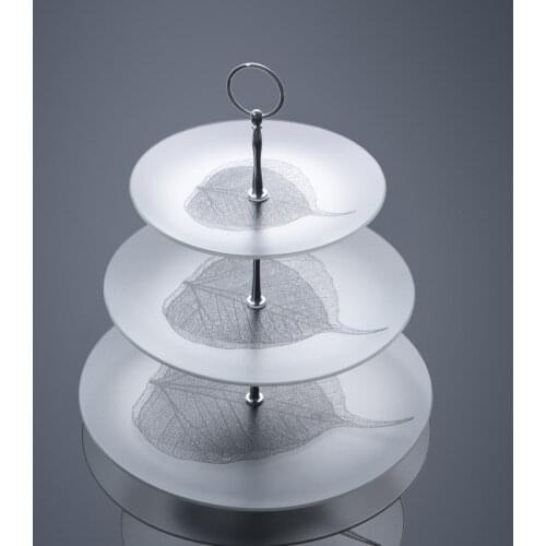 3 Layers/2 Layers Tempered Glass Rack Dried Fruit Tray Leaf Cake Round Plate Container Frame Rack English Afternoon Tea Plate