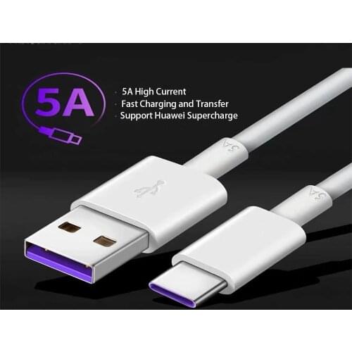 5A USB Type C Cable For Huawei P30 Lite Mate 20 30 Pro Supercharge Type C Cable Quick Charge 3.0 USB-C Charger Wire Cord