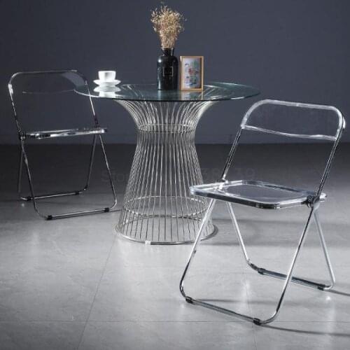 Acrylic Transparent Dining Chair Household folding stool plastic back simple ins net chairs ghost chaise chairs dining room