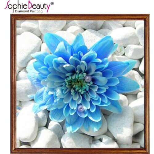 Diy Diamond Painting Blue Flower On Stones Diamond Cross Stitch Crystal Square Diamond Mosaic Sets unfinished Diamond Embroidery