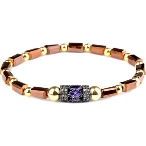 Chanfar Blue Cuboid Crystal Yellow Hematite Beaded Natural Stones Bracelet Charm Zircon Micro Pave Pendant Women Fashion Jewelry