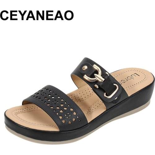 CEYANEAO women summer slippers sandals shoes slippers beach sandals wedges buckled heel lace-up beach shoes zapatos de mujer