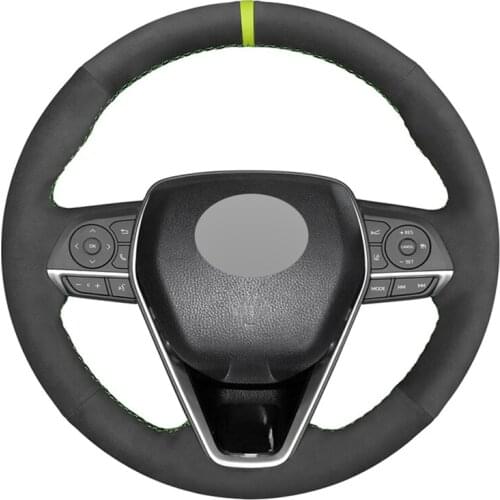 Black Suede Green Marker Car Steering Wheel Cover for Toyota Avalon Camry 2018-2019 Crown 2018-2019 Corolla 2018-2020 RAV4 2019