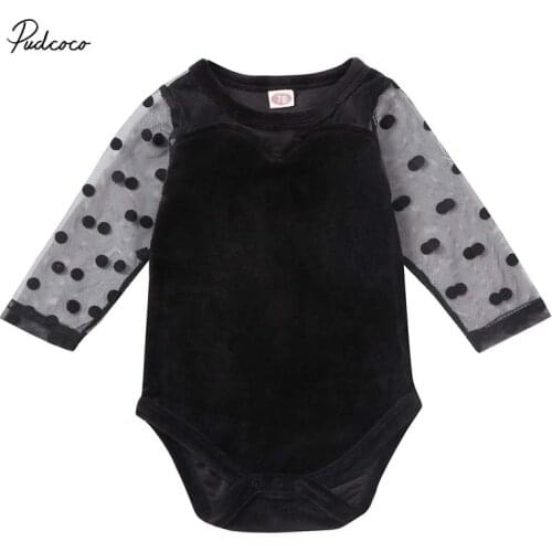 2020 Baby Spring Autumn Clothing Cute Newborn Infant Baby Girl Polka Bodysuit Mesh Long Sleeve Dots Jumpsuit Outfit Clothes