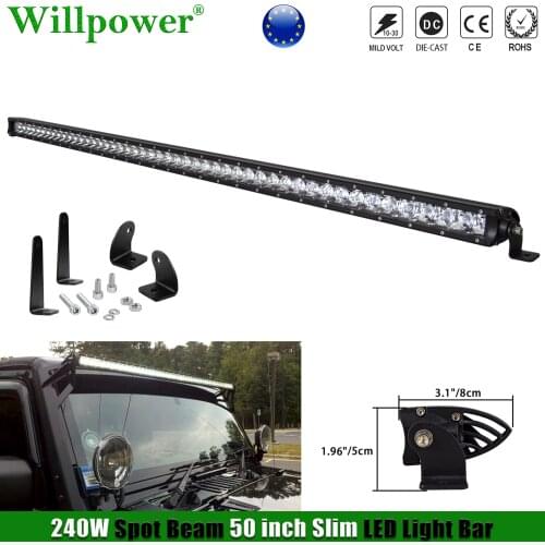 For Jeep JK 240W 50" Slim LED Bar Offroad 4X4 Truck Single Row LED Light Bar Spotlight Driving Fog Lamp w/ 2 Mounting Brackets