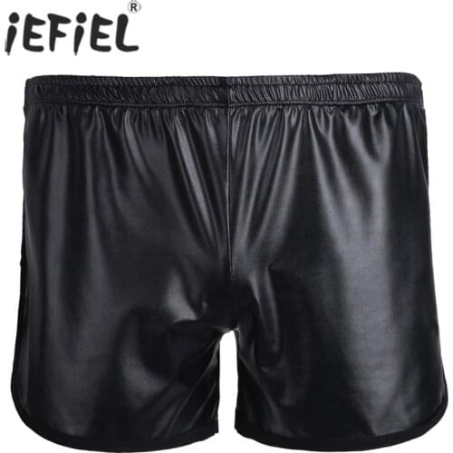 IEFiEL Fashionable Mens Faux Leather Wetlook Boxer Short Pants with a Back Pocket Comfortable Outwear Shorts for Mens Clothes