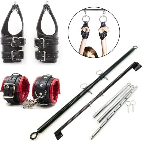 Sex Tools Expandable Stainless Steel BDSM Spreader Bar Bondage Game Ankle Handcuffs Neck Collar for Couples Adult Sex Toys