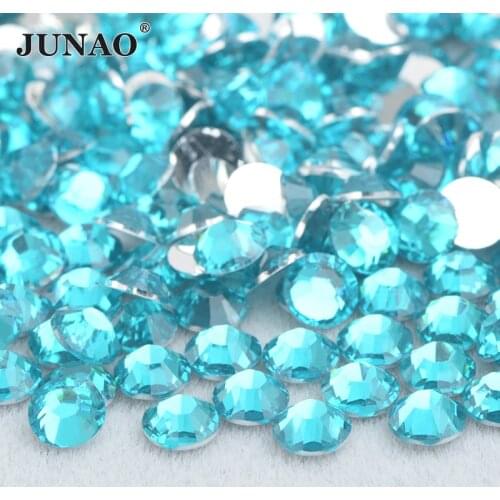 JUNAO 4 5 6mm Blue Zircon Flatback Resin Rhinestone Glue On Round Crystal Stone Decorative Strass Sticker for Nails DIY Manicure