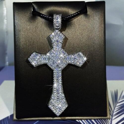 Classic Male and Female Hip-hop Cross Pendant Micro-inlaid AAAA Zircon Necklace 925 Silver Cross Clavicle Chain