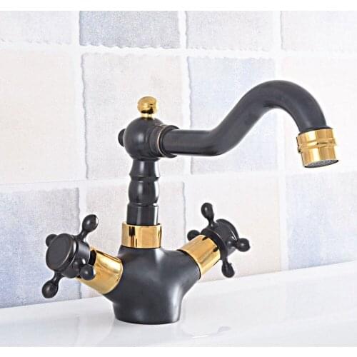 Oil Ruubed Bronze Black & Gold Basin Kitchen Faucet Brass Swivel Bathroom Faucet Mixer Tap Sink Tap 360 Degree Double Handles