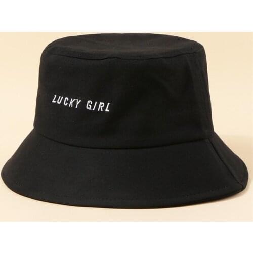 LDSLYJR 2021 new style lucky girl letter embroidery Bucket Hat Fisherman Hat outdoor travel hat Sun Cap Hats for Men and Women73