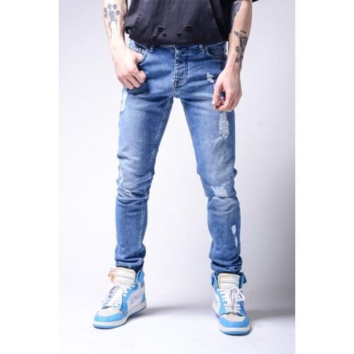 Mens Slim Fit Elastic Hole Fashion Jeans New Fashion Slim Pencil Pants Casual Hole Ripped Design Streetwear Jeans