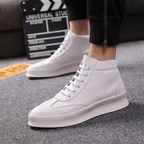 Korean style mens leisure platform boots lace-up original leather shoes breathable spring autumn ankle boot streetwear botas