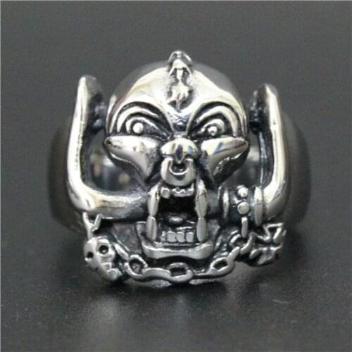 Mens Boys 316L Stainless Steel Biker Patron Saint Ring Cool Skull Ring