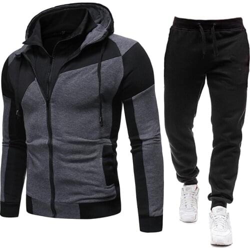 2021 New Mens Sports Sets Zipper Hoodie+Pants Two Pieces Casual Tracksuit Male Sportswear Gym Brand Clothing Sweat Suit