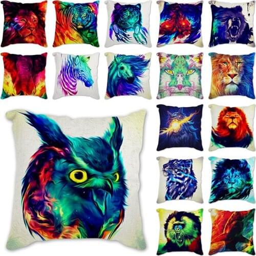 Cushion Covers Watercolor elephant tiger lion wolf horse Pattern Throw Decorative Pillow Printings Linen Cotton Cushion Cover